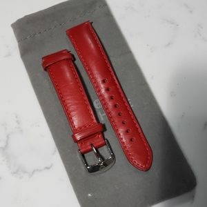 Michele Red Leather Watch Band - 18mm